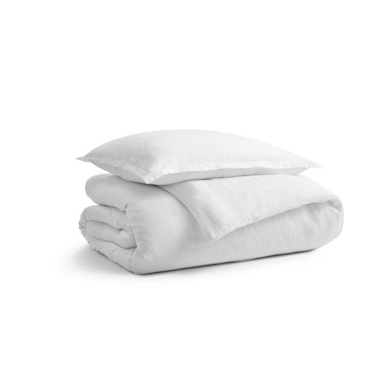 Twin White Stone Washed Linen Duvet Cover Set