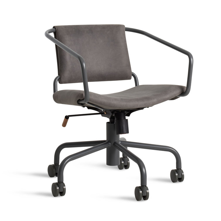 Slate Leather Swivel Task Chair with Steel Frame