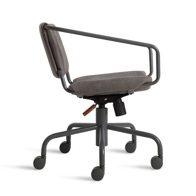 Slate Leather Swivel Task Chair with Steel Frame