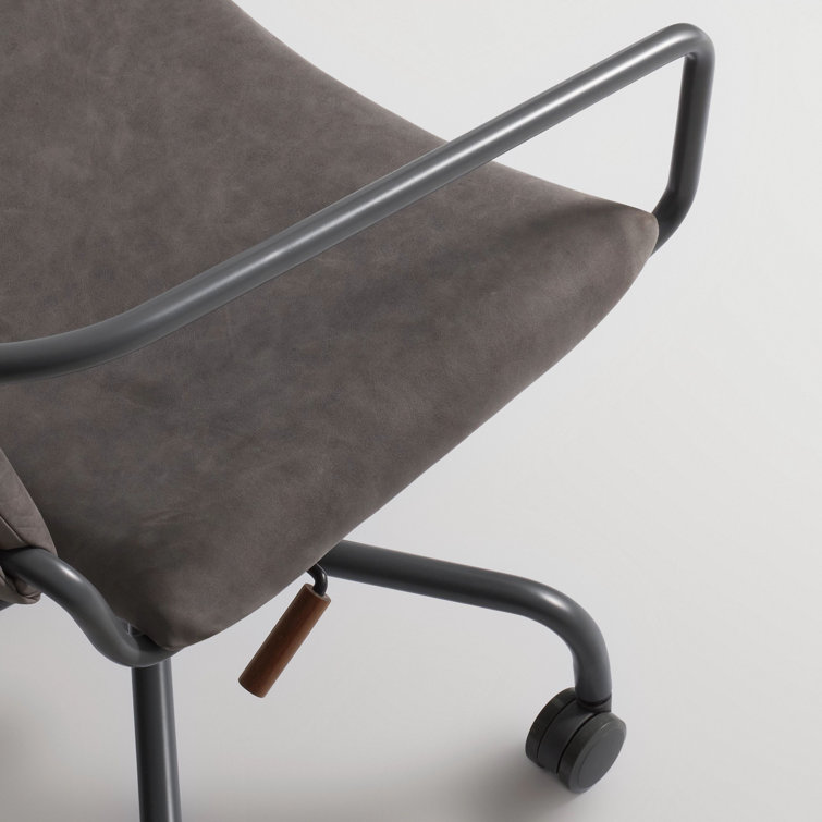 Slate Leather Swivel Task Chair with Steel Frame