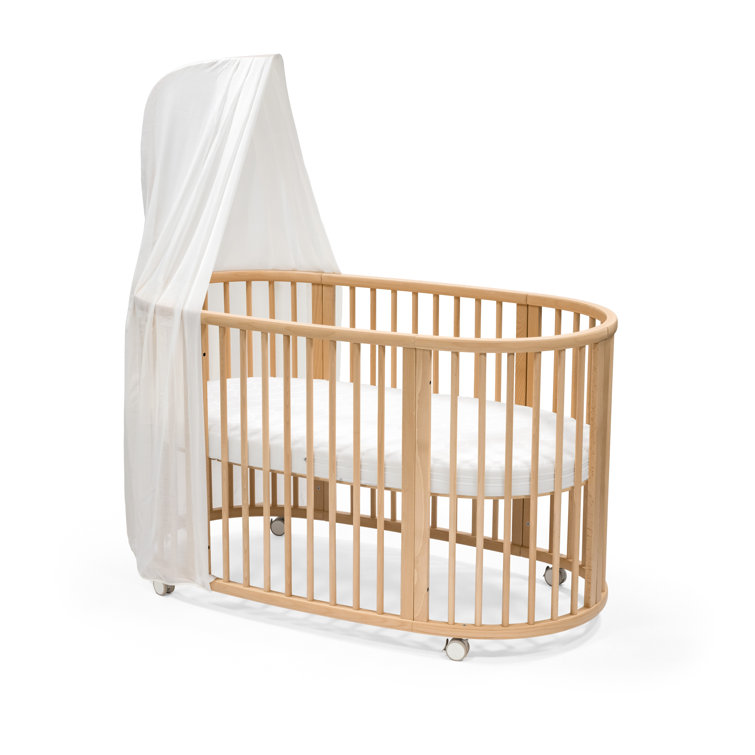 Natural Beech Wood Oval Adjustable Minimalist Crib