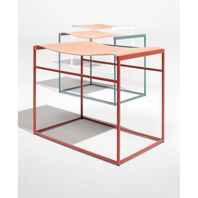 White Steel and Leather Minimalist Accent Stool