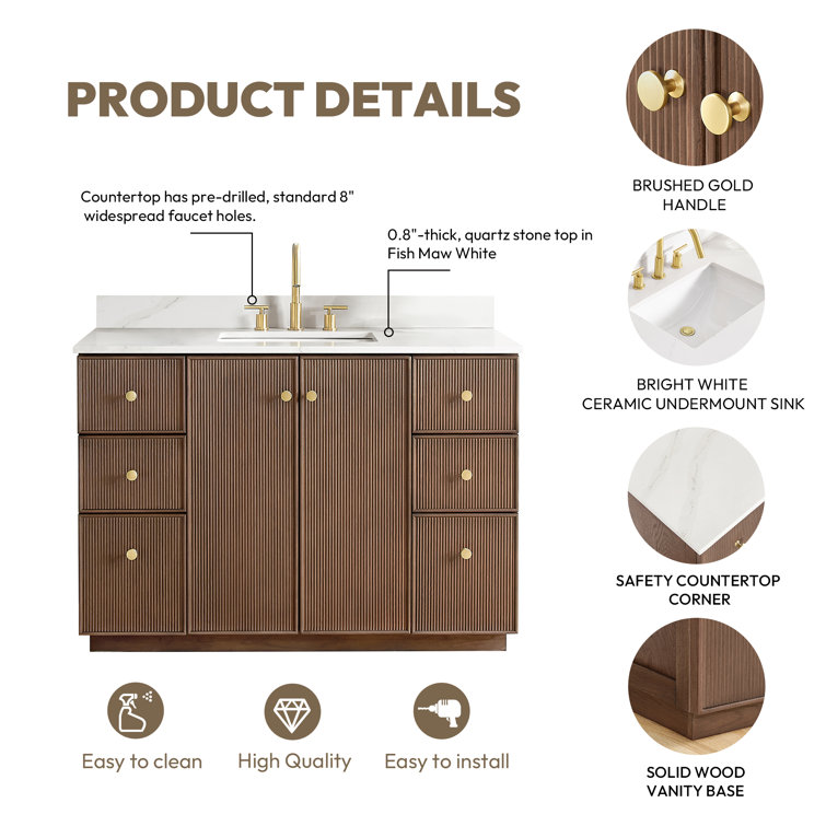 48'' Dark Brown Oak Freestanding Single Bathroom Vanity with Quartz Top