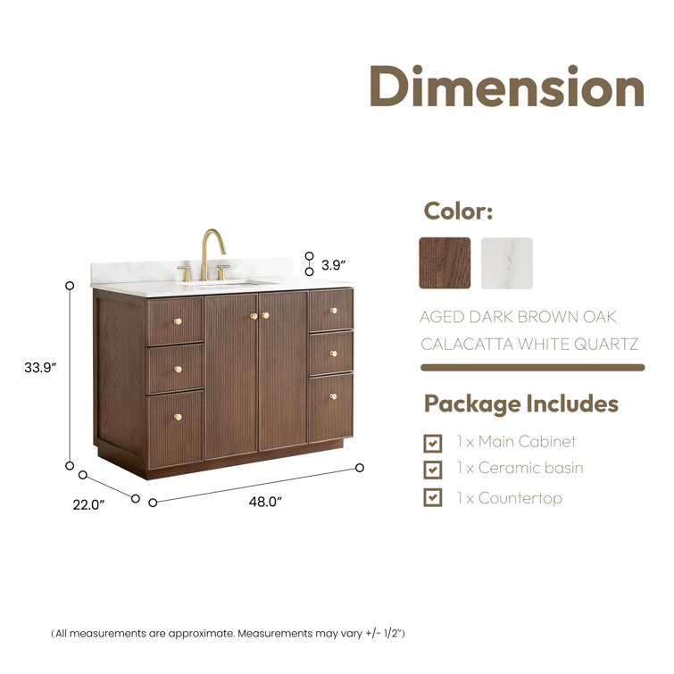 48'' Dark Brown Oak Freestanding Single Bathroom Vanity with Quartz Top