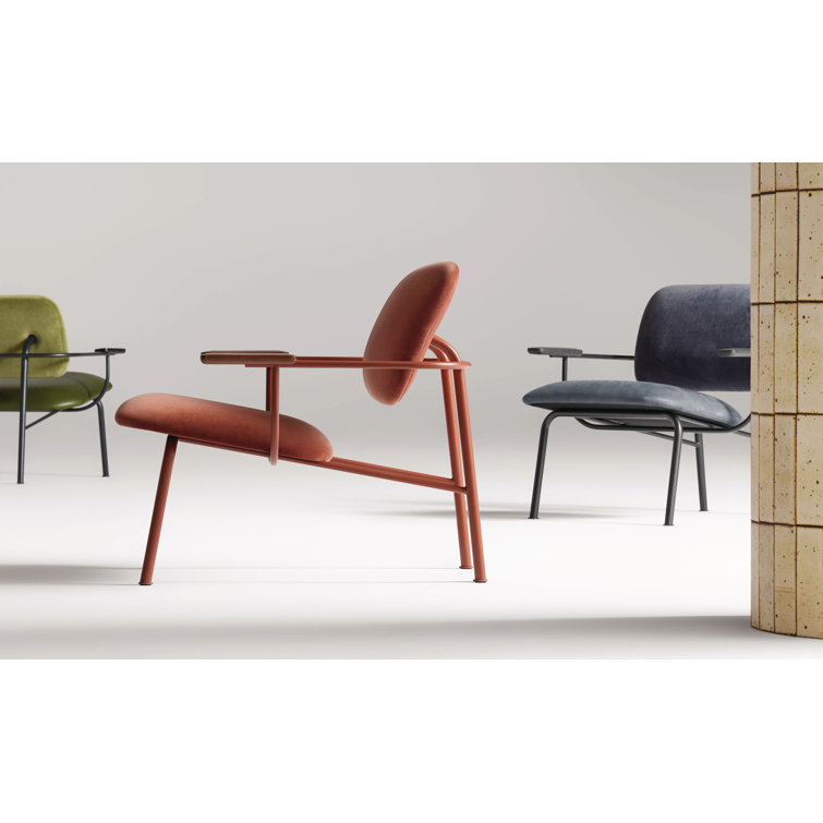 Ink Genuine Leather Modern Armchair with Wood Armrests
