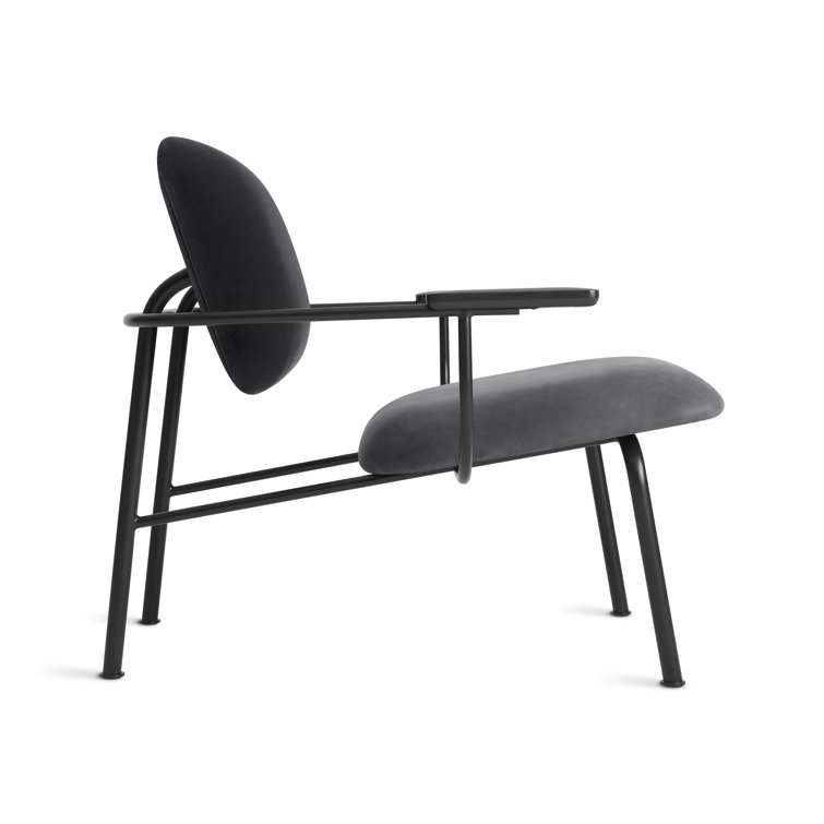 Ink Genuine Leather Modern Armchair with Wood Armrests