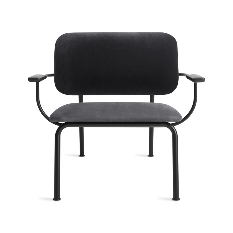 Ink Genuine Leather Modern Armchair with Wood Armrests