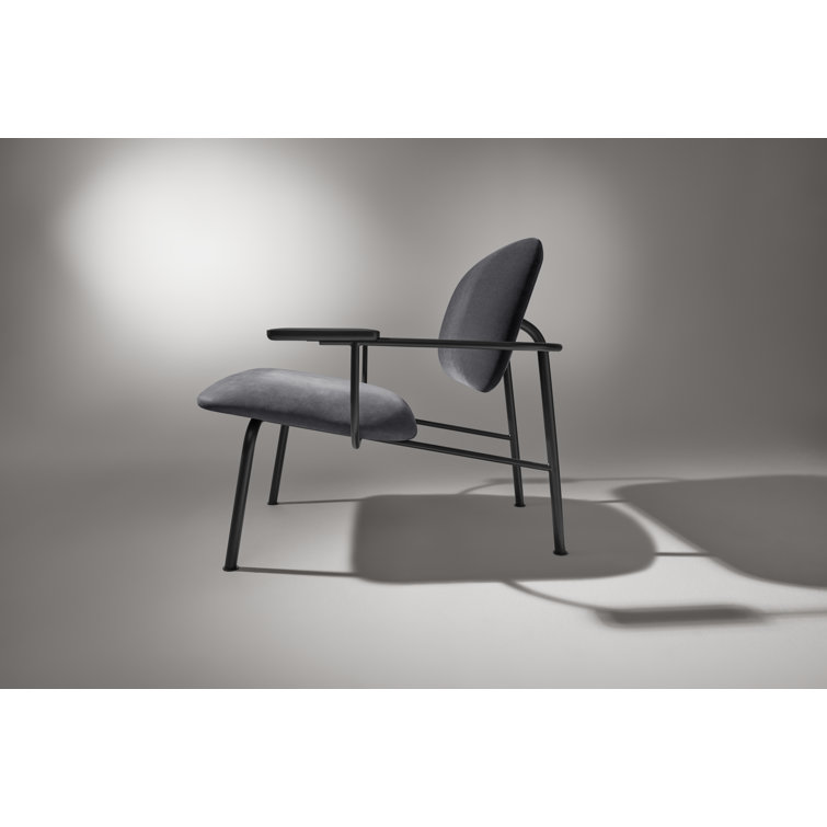 Ink Genuine Leather Modern Armchair with Wood Armrests