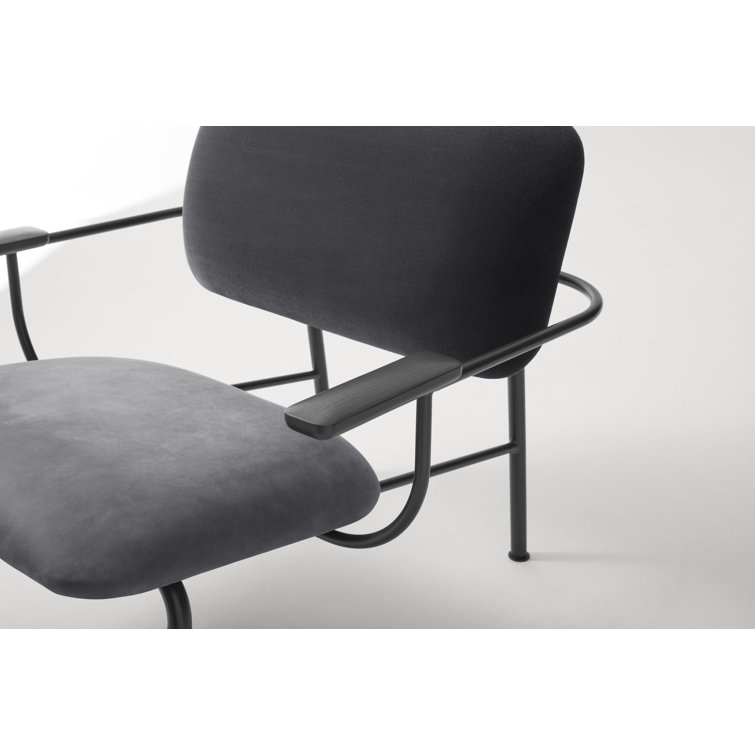 Ink Genuine Leather Modern Armchair with Wood Armrests