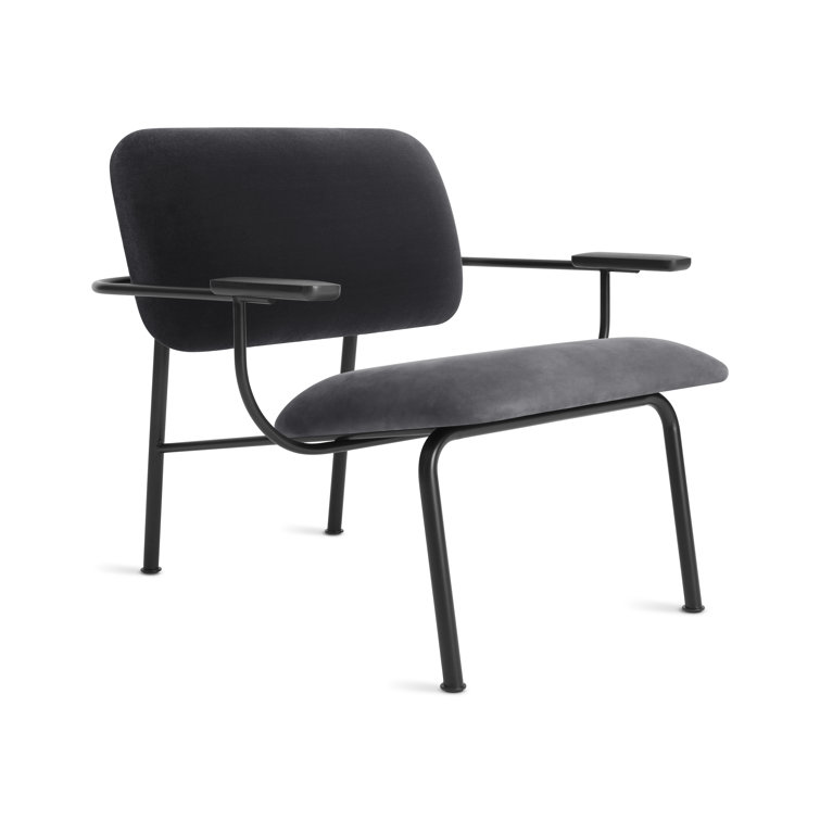 Ink Genuine Leather Modern Armchair with Wood Armrests