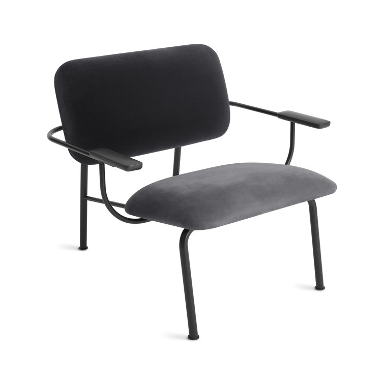 Ink Genuine Leather Modern Armchair with Wood Armrests