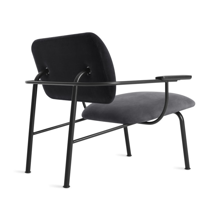 Ink Genuine Leather Modern Armchair with Wood Armrests