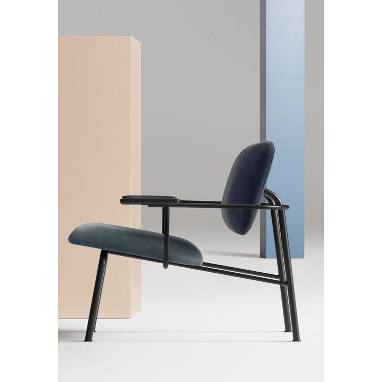 Ink Genuine Leather Modern Armchair with Wood Armrests
