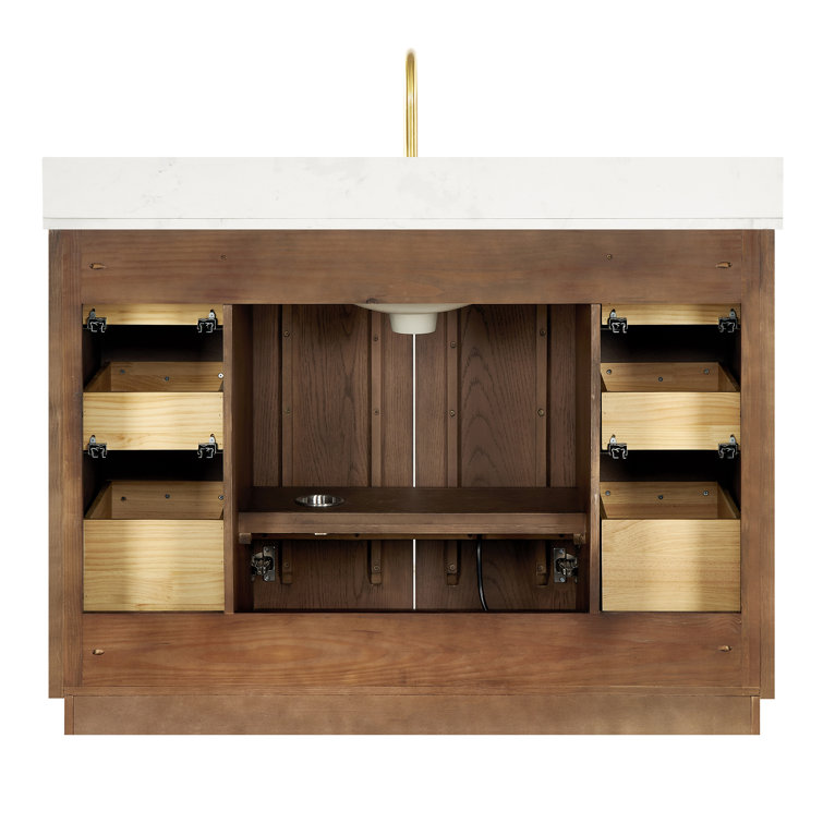 48'' Dark Brown Oak Freestanding Single Bathroom Vanity with Quartz Top