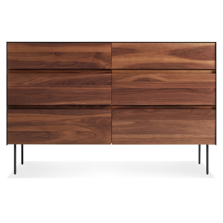 Walnut and Black Metal 6-Drawer Dresser with Soft Close