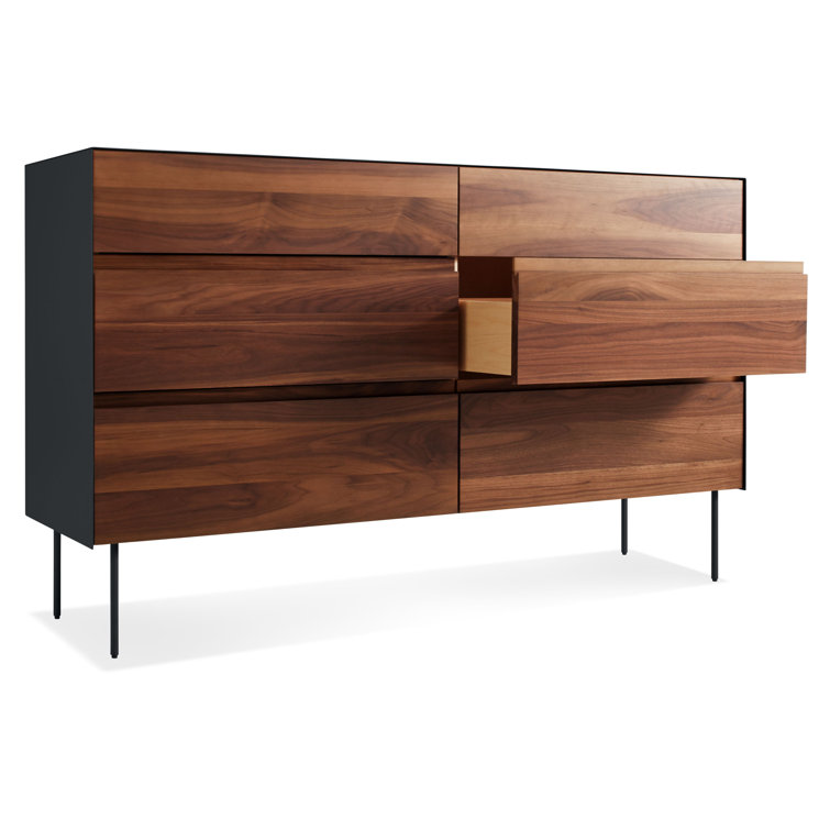 Walnut and Black Metal 6-Drawer Dresser with Soft Close