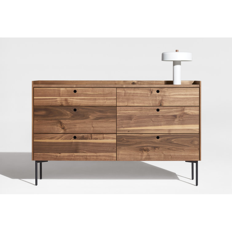 Rustic Walnut Mid-Century Double Dresser with Soft Close Drawers