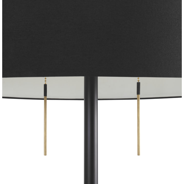 Black Fabric and Wood Modern Floor Lamp