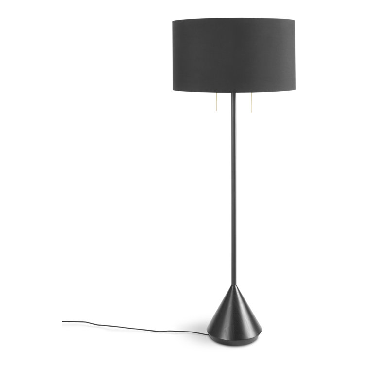 Black Fabric and Wood Modern Floor Lamp