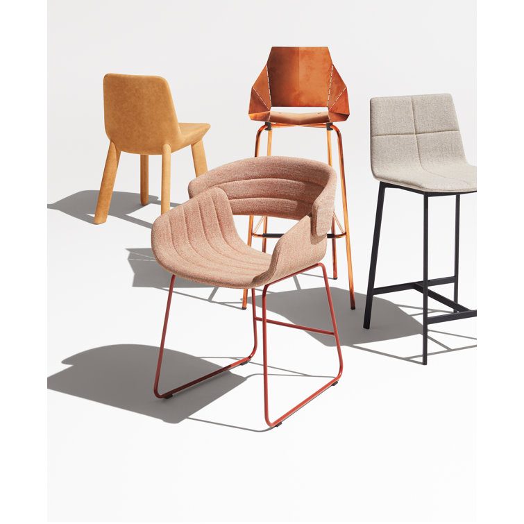 Camel Genuine Leather Upholstered Dining Chair with Wooden Legs
