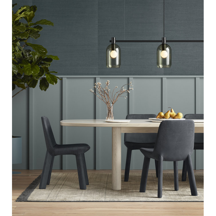 Ink Genuine Leather Upholstered Dining Chair with Wood Legs
