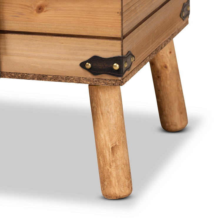 Amena Rustic Dark Brown PU Leather & Oak Large Storage Ottoman