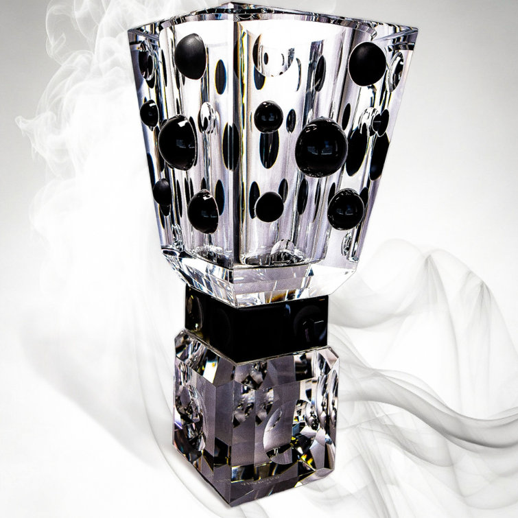 Handcrafted Black and Clear Crystal Decorative Table Vase