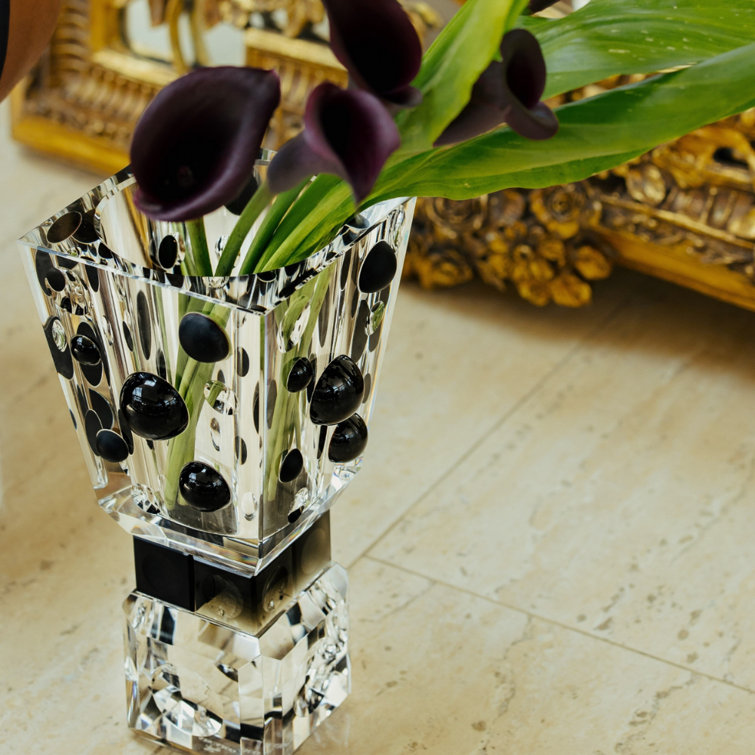 Handcrafted Black and Clear Crystal Decorative Table Vase