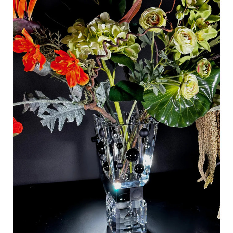 Handcrafted Black and Clear Crystal Decorative Table Vase
