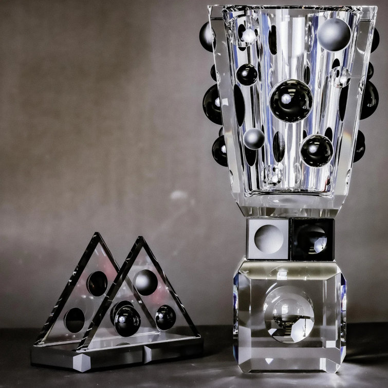 Handcrafted Black and Clear Crystal Decorative Table Vase
