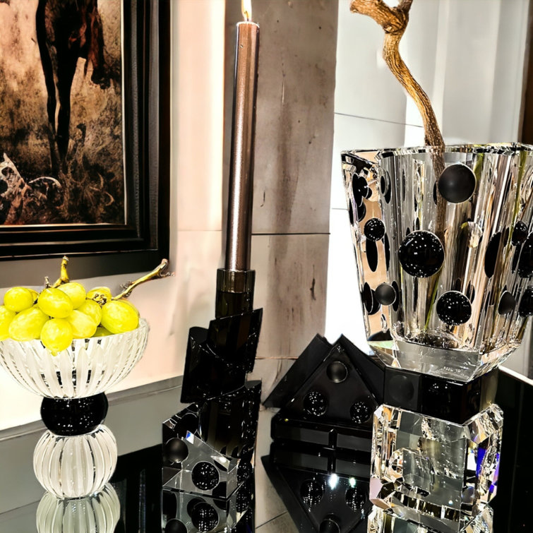 Handcrafted Black and Clear Crystal Decorative Table Vase