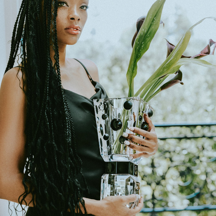 Handcrafted Black and Clear Crystal Decorative Table Vase