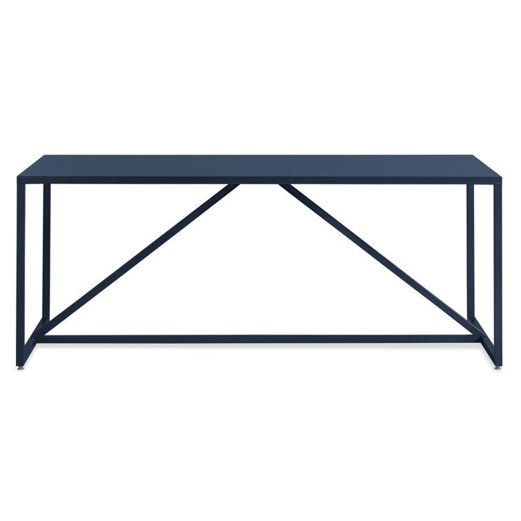 Navy Blue 75" Mid-Century Modern Dining Table with Metal Frame