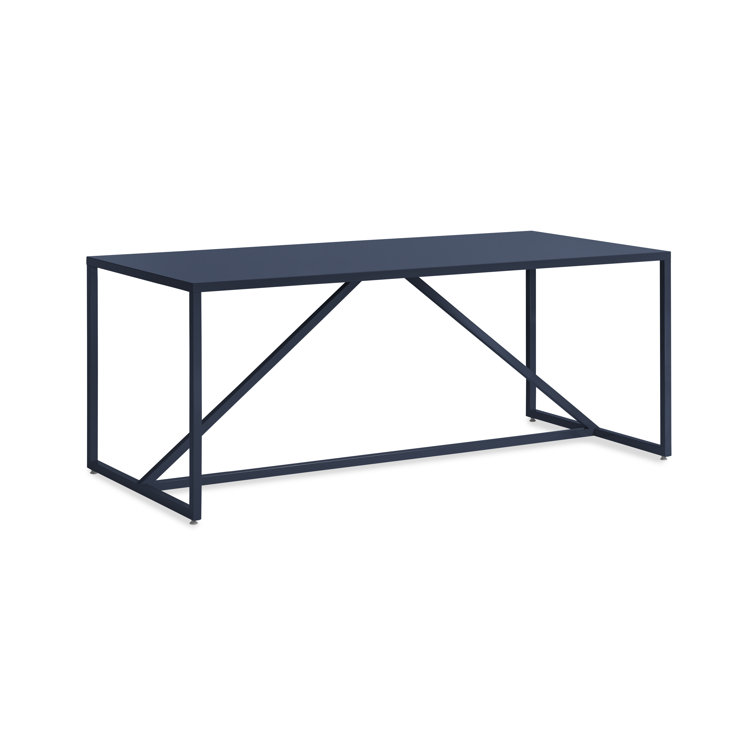 Navy Blue 75" Mid-Century Modern Dining Table with Metal Frame