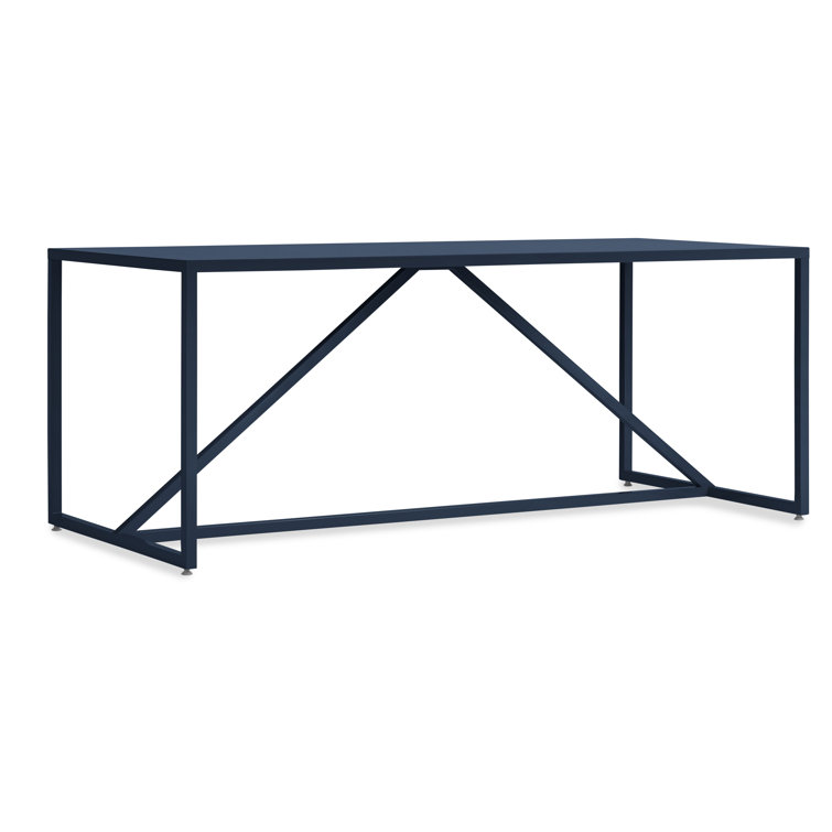 Navy Blue 75" Mid-Century Modern Dining Table with Metal Frame