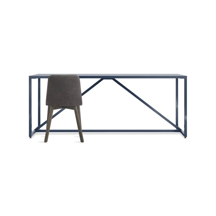 Navy Blue 75" Mid-Century Modern Dining Table with Metal Frame