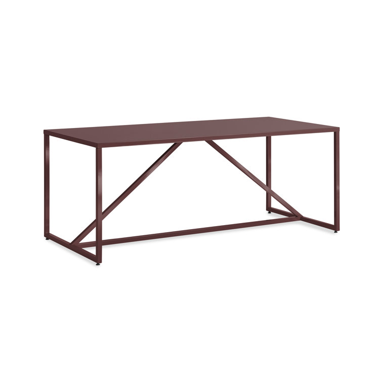 Oxblood Metal Frame Dining Table with Wood Top, 75" Length