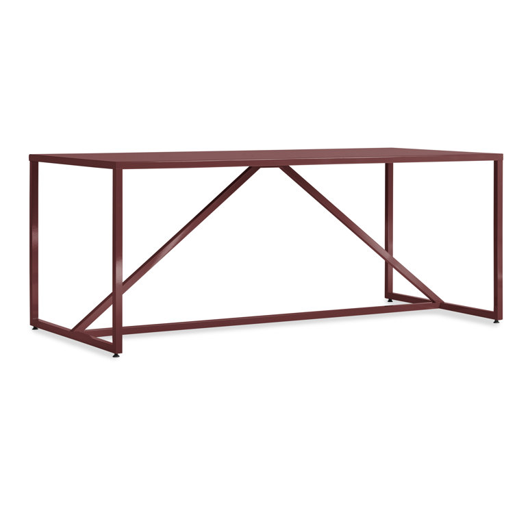 Oxblood Metal Frame Dining Table with Wood Top, 75" Length