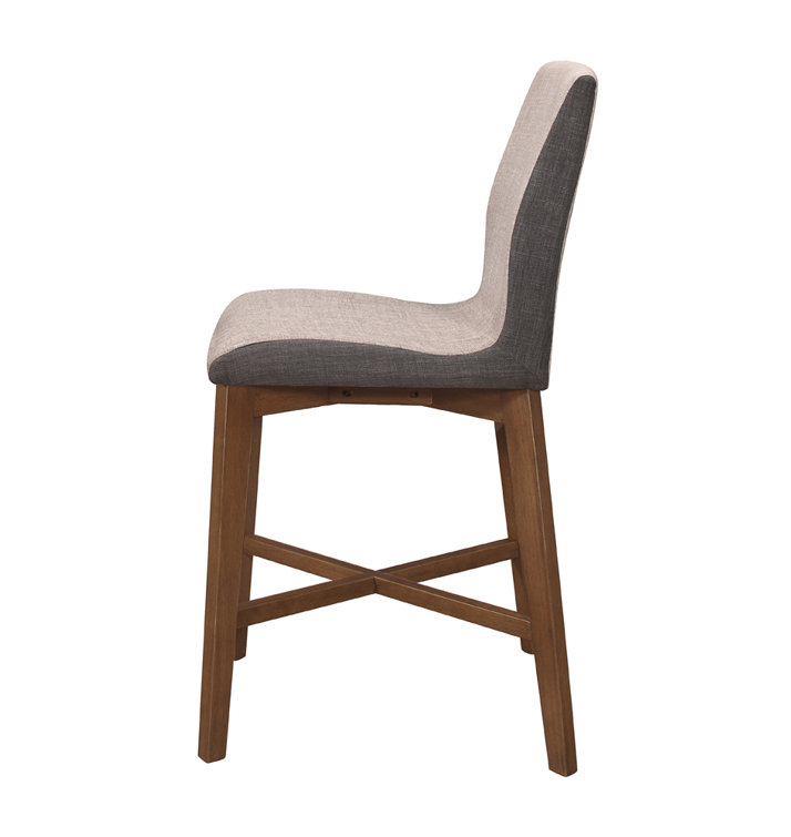 Mid-Century Modern Gray-Walnut Upholstered Counter Stool