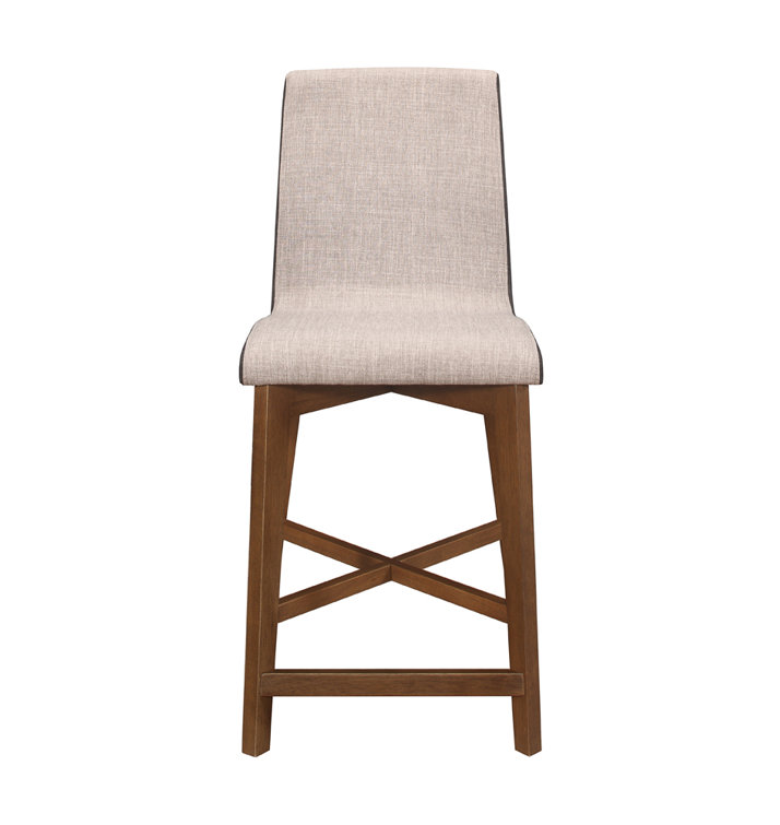 Mid-Century Modern Gray-Walnut Upholstered Counter Stool