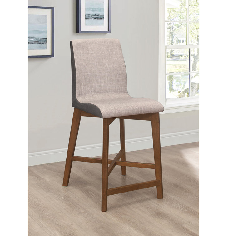 Mid-Century Modern Gray-Walnut Upholstered Counter Stool