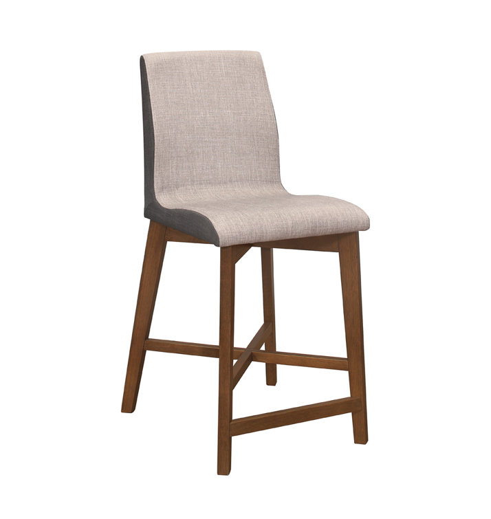 Mid-Century Modern Gray-Walnut Upholstered Counter Stool