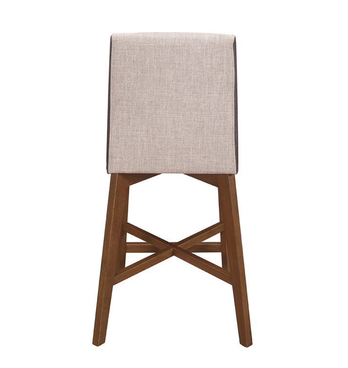 Mid-Century Modern Gray-Walnut Upholstered Counter Stool