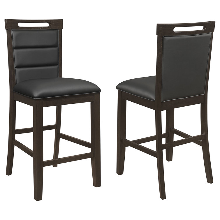Prentiss Black Faux Leather Counter Stools with Cappuccino Finish