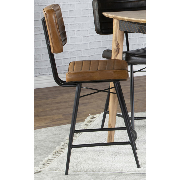 Camel Leather and Black Iron Adjustable Counter Stool