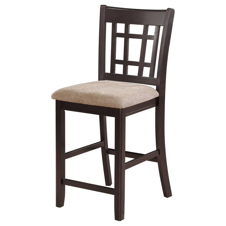 Espresso and Beige Lattice Back Counter Stools, Set of 2