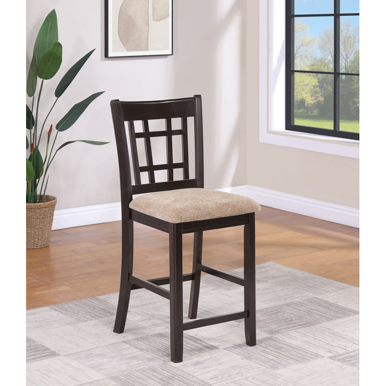 Espresso and Beige Lattice Back Counter Stools, Set of 2
