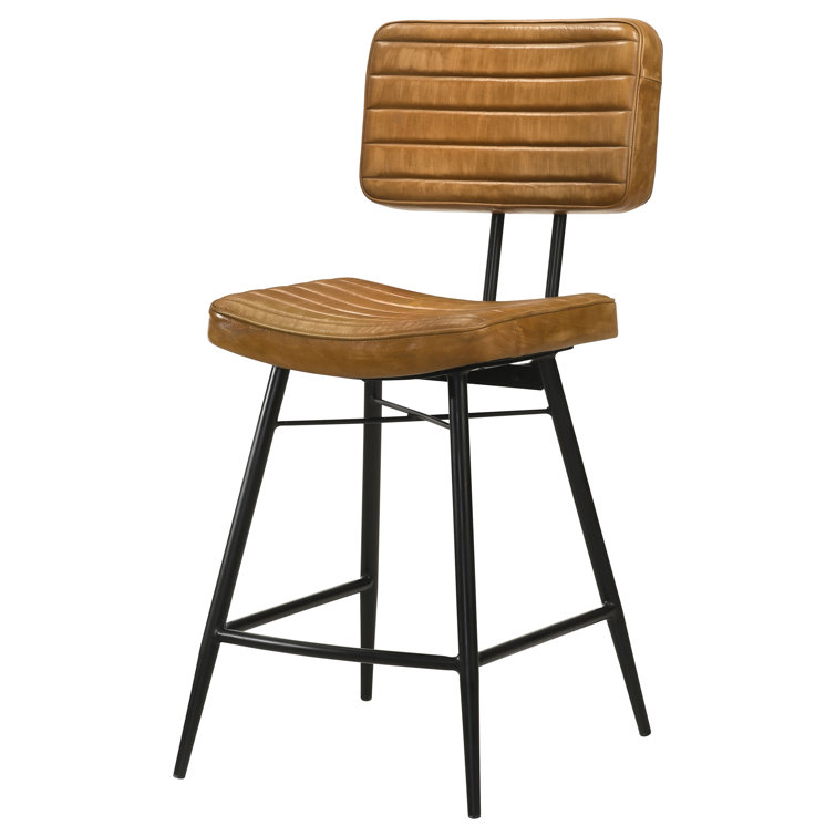 Camel Leather and Black Iron Adjustable Counter Stool