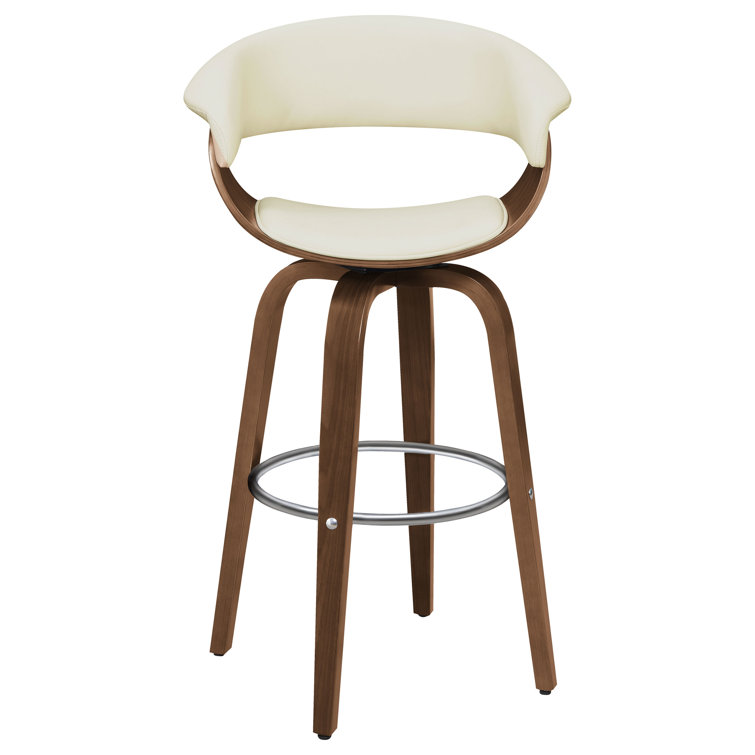 Walnut Brown Swivel Adjustable Bar Stool with Leather Upholstery