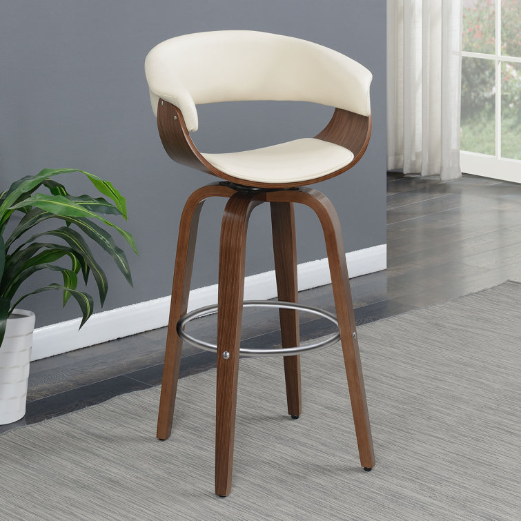Walnut Brown Swivel Adjustable Bar Stool with Leather Upholstery